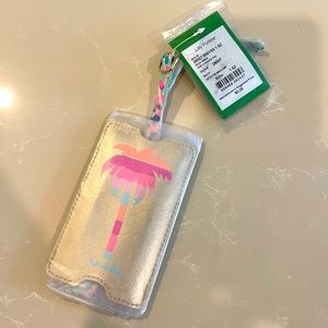 Lilly Pulitzer Palm Tree Gold Leather and Lilly Print Luggage Tag NWT